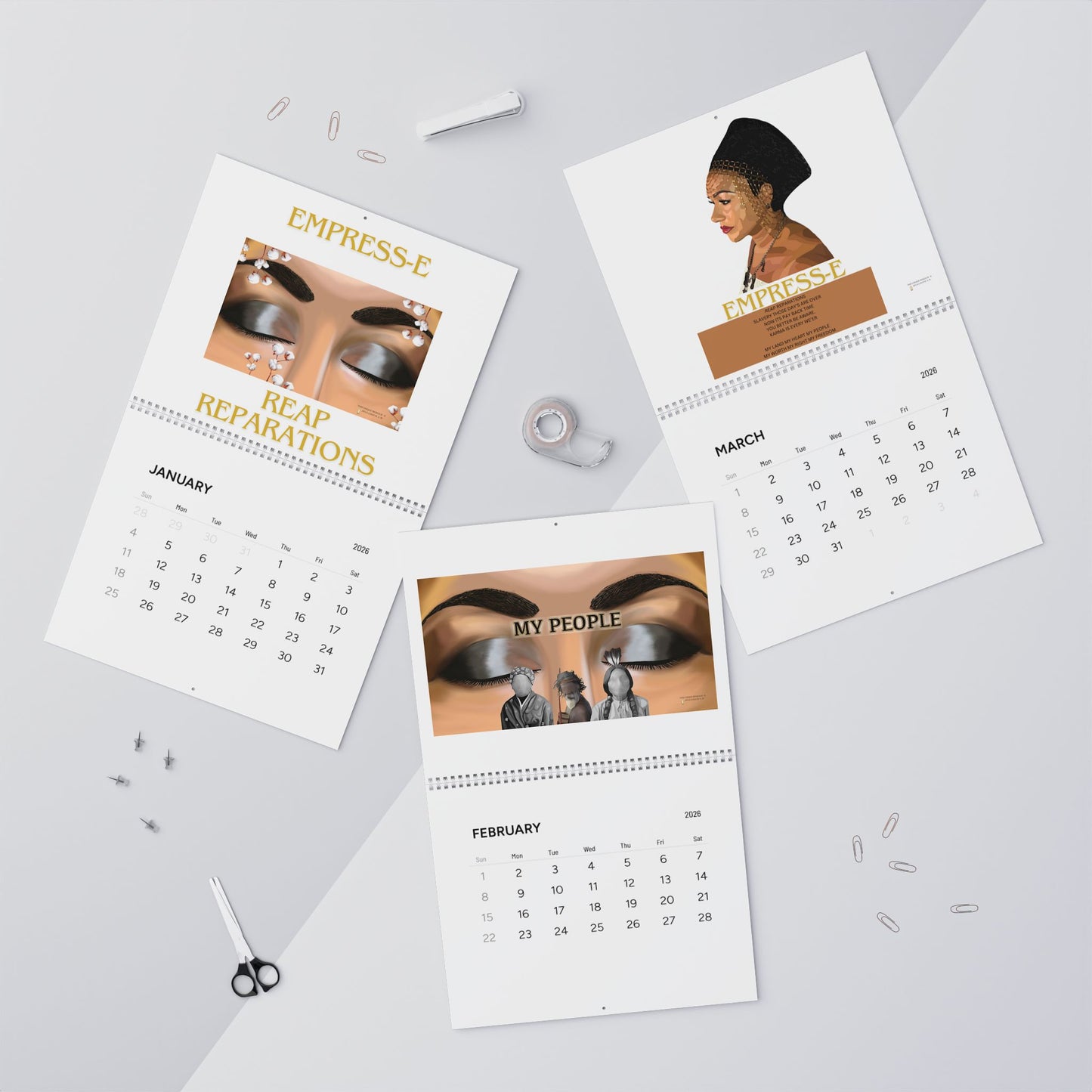 Wall Calendar — Empress‑E "Reap Reparations" 2026 (Affirmation Art)