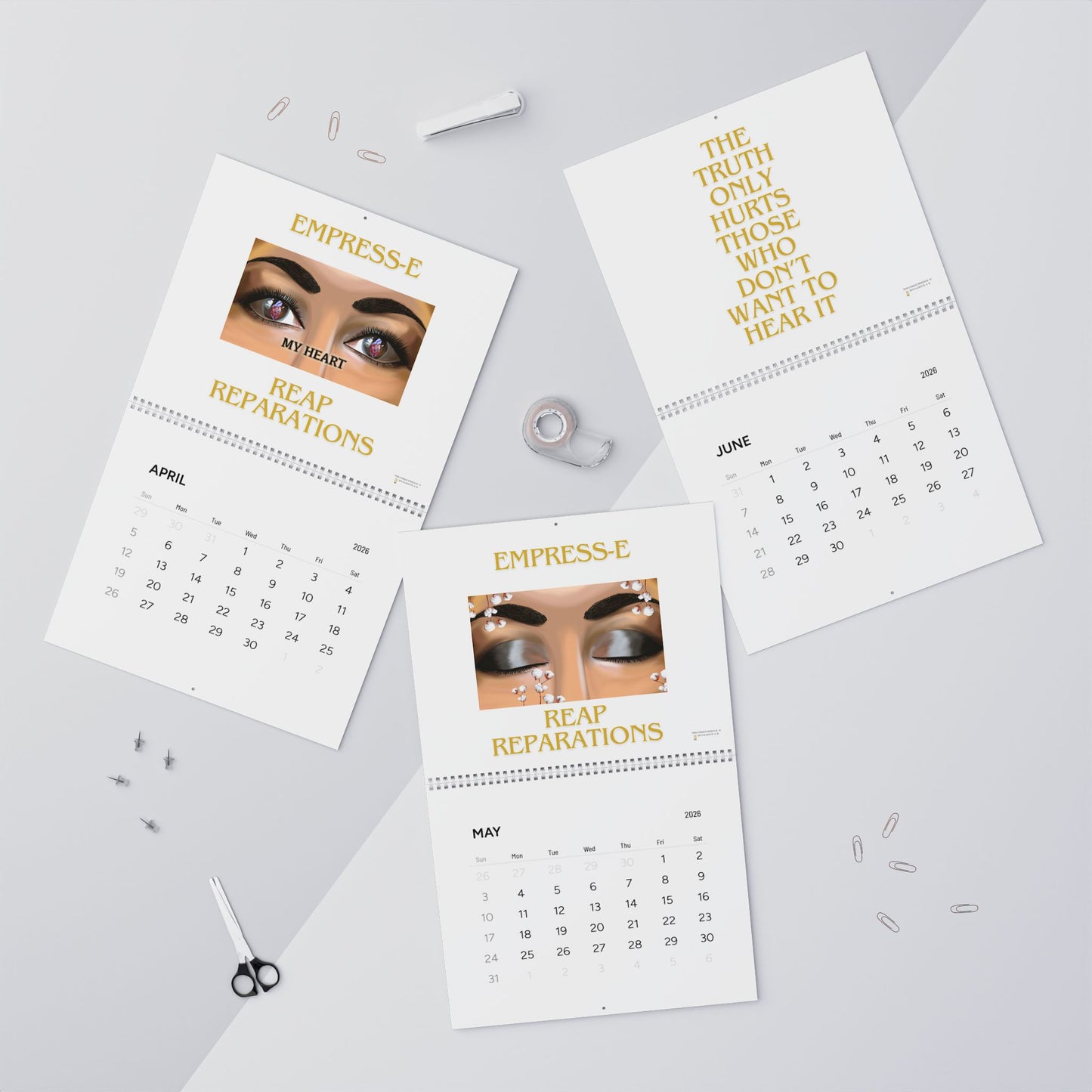 Wall Calendar — Empress‑E "Reap Reparations" 2026 (Affirmation Art)