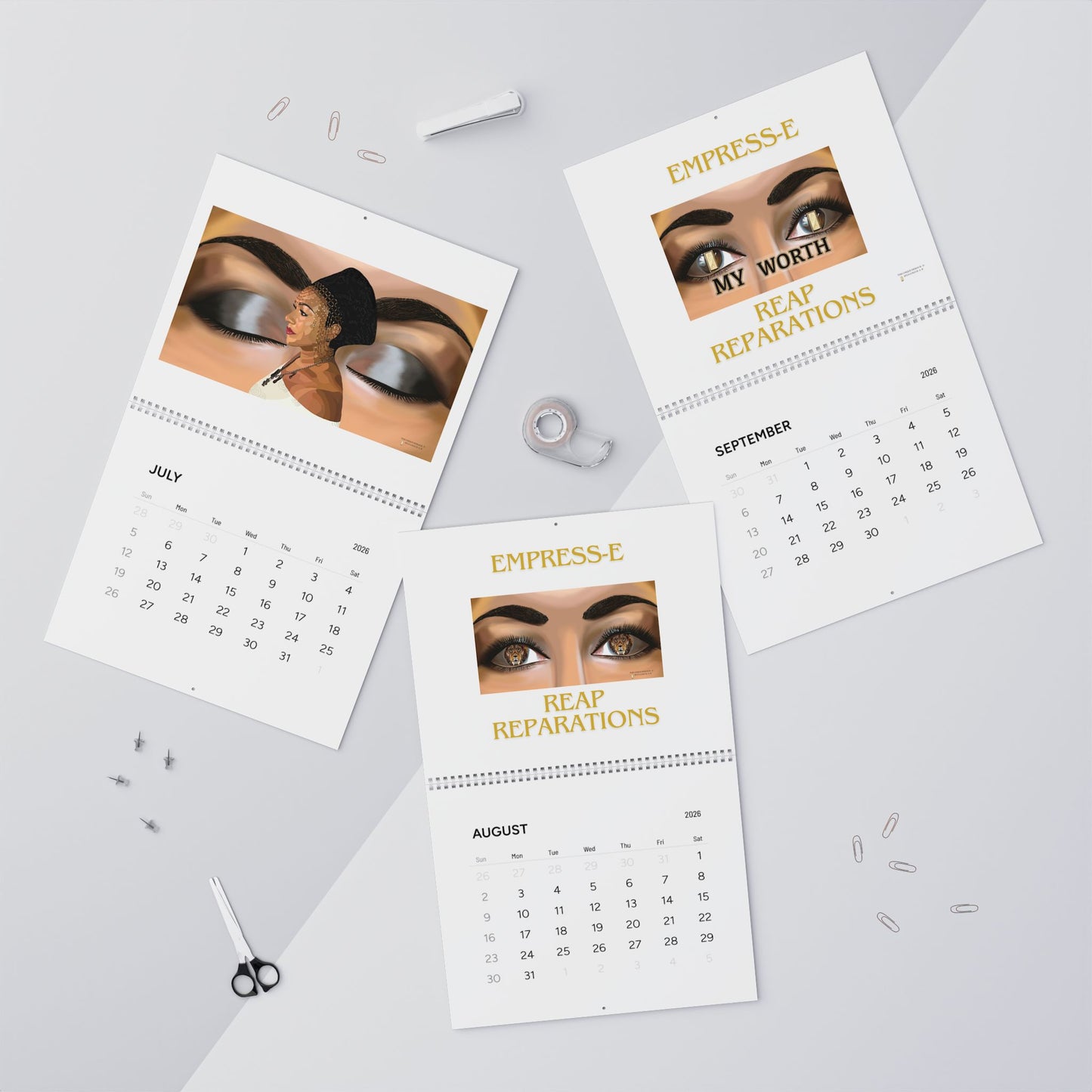 Wall Calendar — Empress‑E "Reap Reparations" 2026 (Affirmation Art)